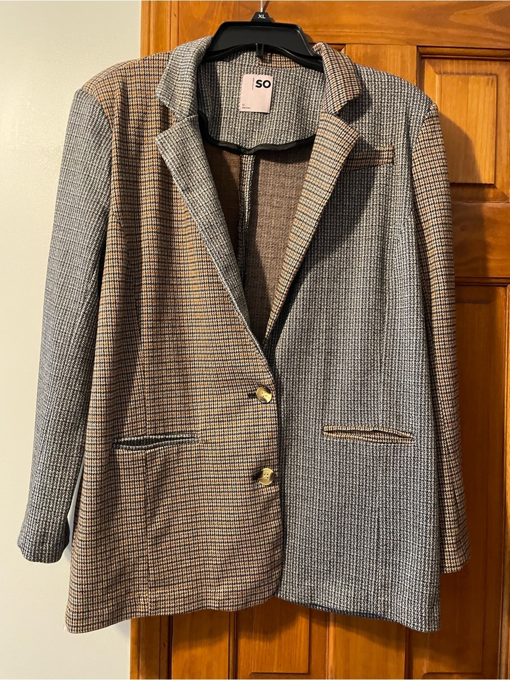 SO Two-Tone Houndstooth Blazer Jacket - Brown & Gray